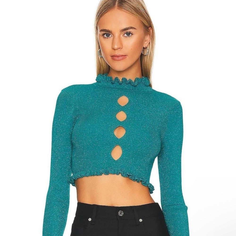 FOR LOVE & LEMONS Lorelei Cropped Sweater in Blue 2x